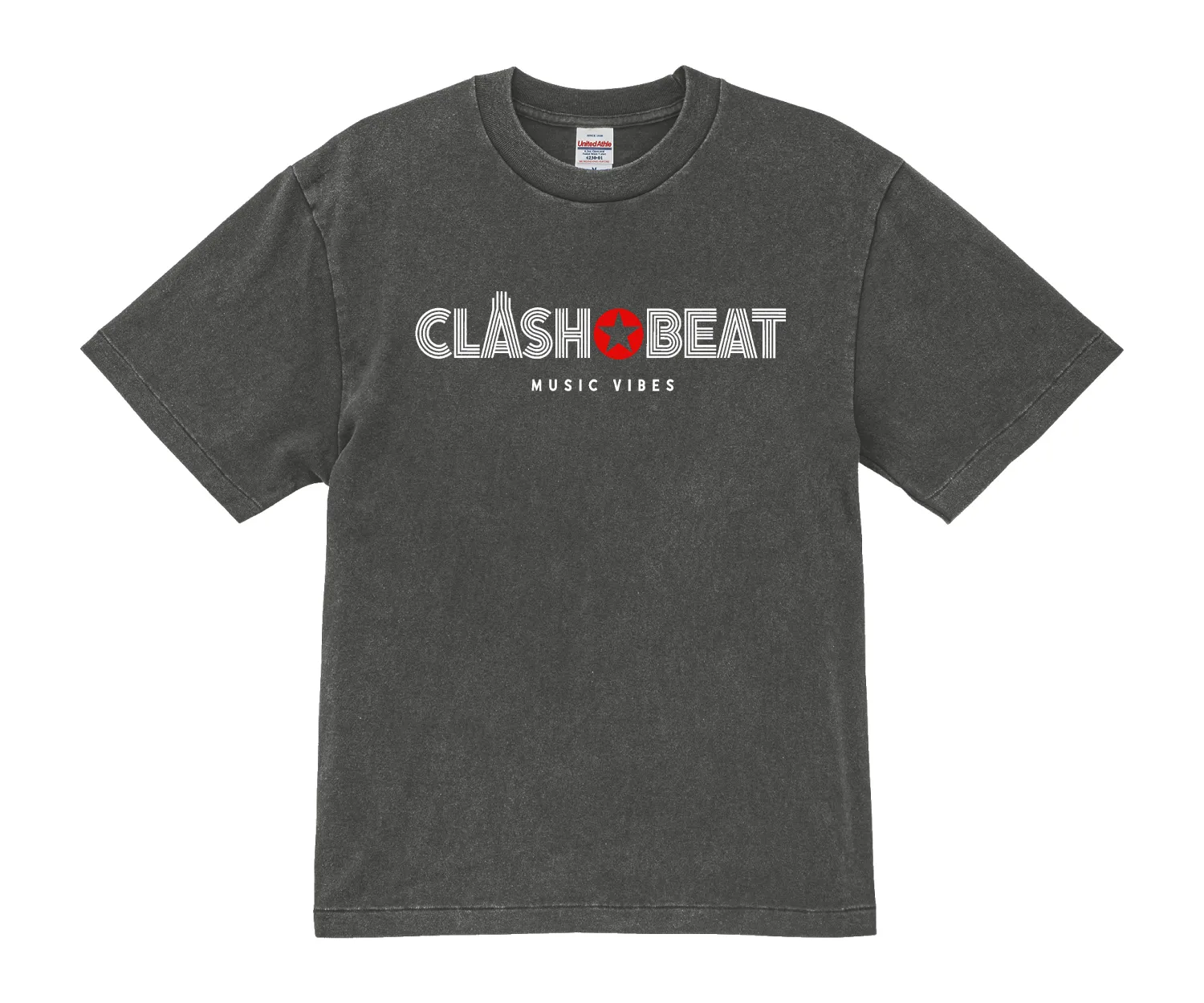 フェードグレーのTシャツに前面1カ所イベントロゴを2色でプリントしたデザイン例